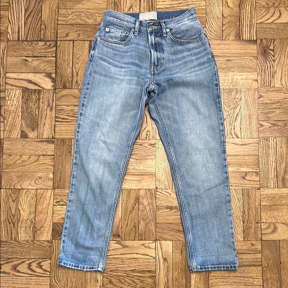 Everlane super soft relaxed jeans in a weathered blue wash — ankle length
